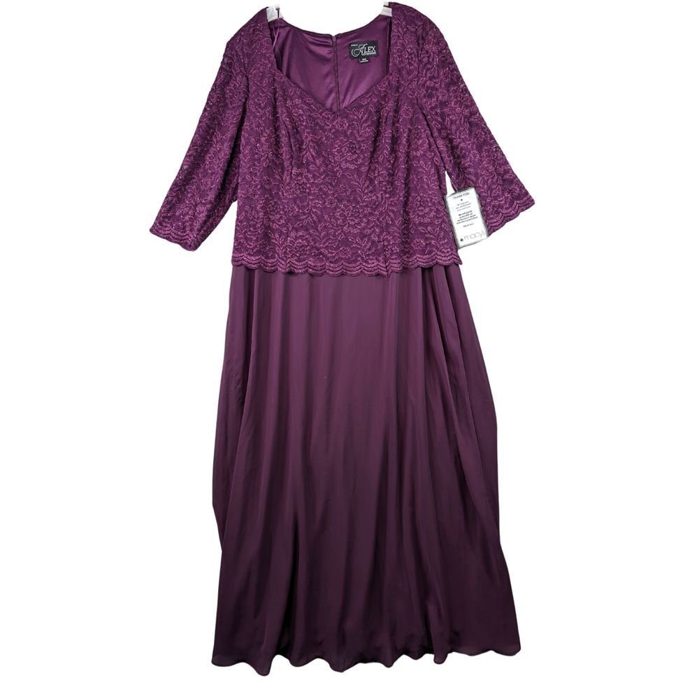Alex Evenings Women's Plus‎ 16W Bodice Mock Dress w/ Sequin-Lace Plum Floral NWT